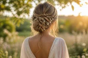 Coiffure de mariage boheme en plein air