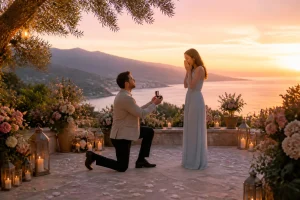 Demande en mariage au coucher du soleil