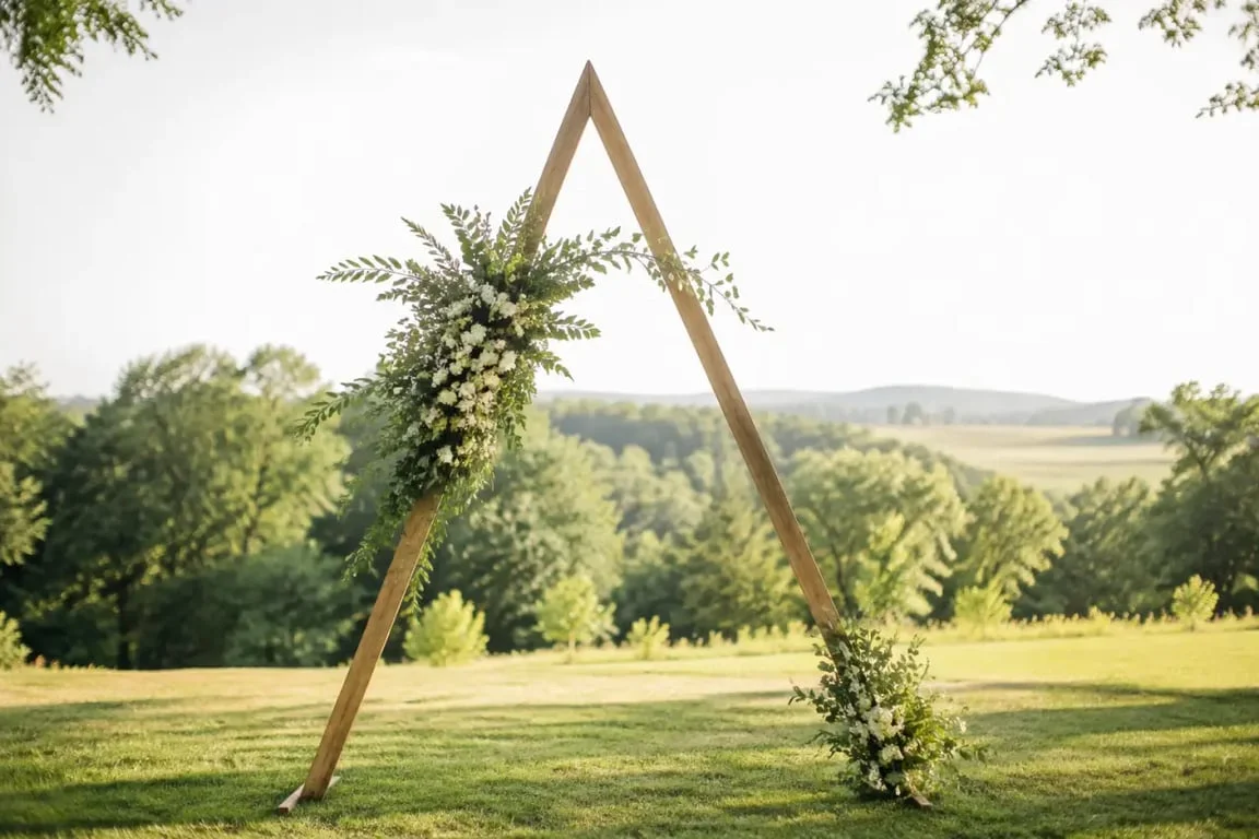 Arche mariage triangulaire champêtre en extérieur