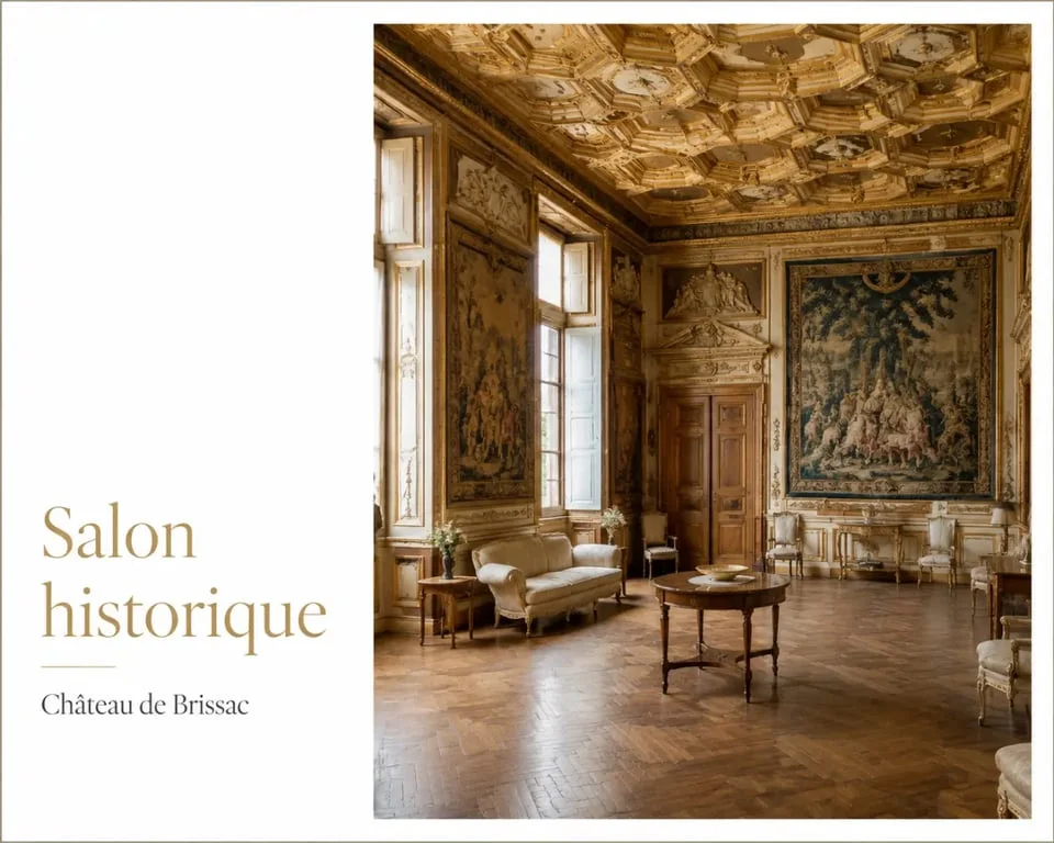 Chateau de Brissac, salon historique avec boiseries et plafonds dorés